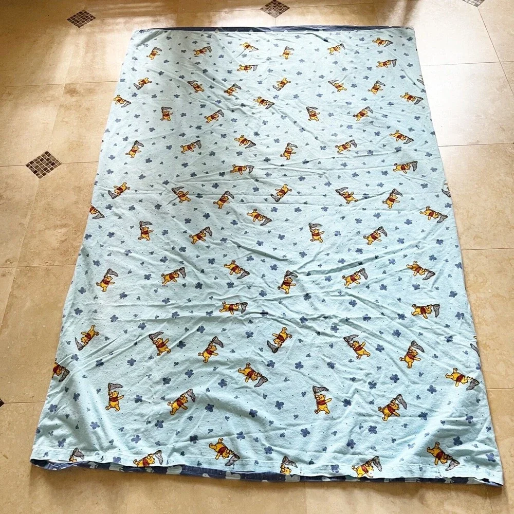 Vtg 80s Disney Winnie the Pooh Duvet Cover & Euro Sham Flannel Piglet Tigger